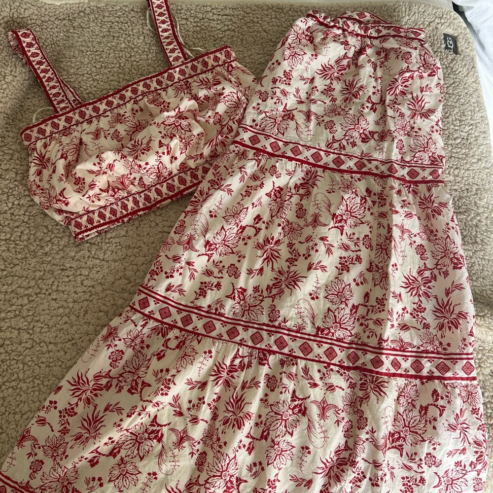 Red Floral Two-Piece Dress Set